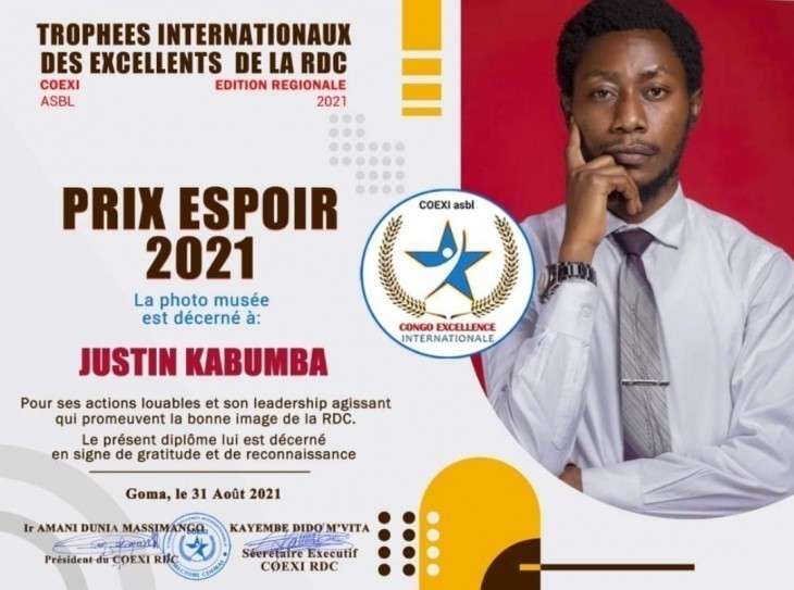 Prix COEXI 2021 : Le journaliste Justin Kabumba lauréat du prix espoir